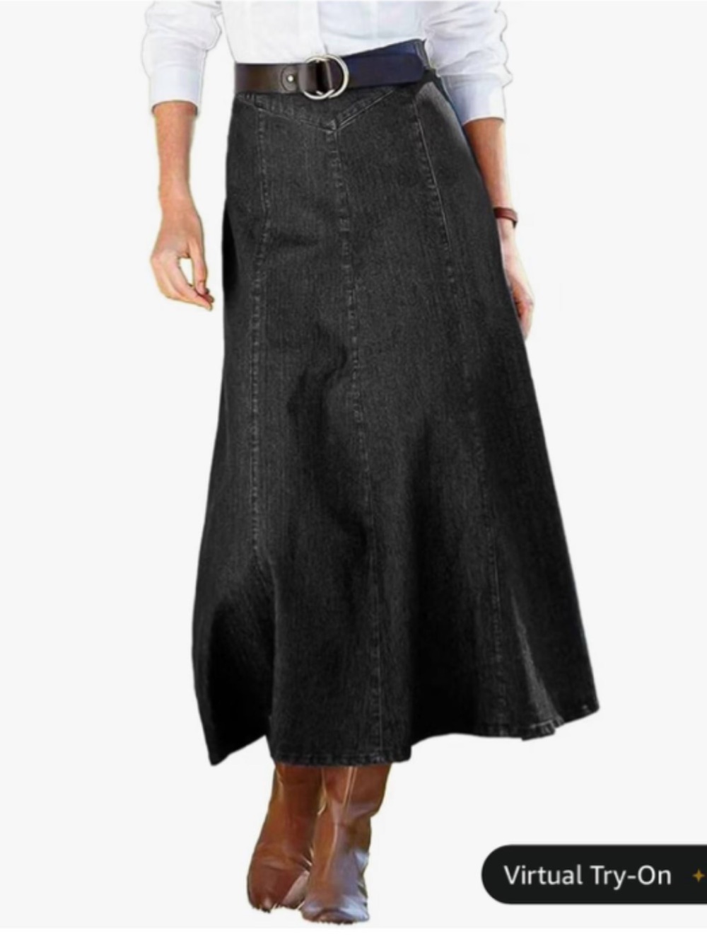 Flamingals Long High Waisted Denim Skirt Vintage Pleated Flowy Swing A line 2XL